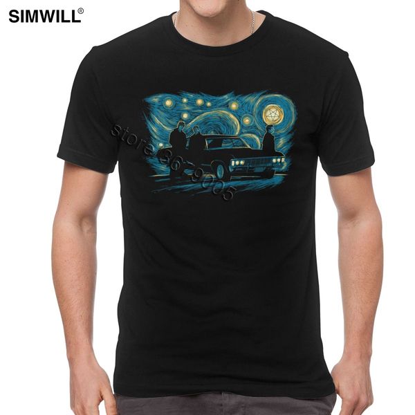 

starry night сверхъестественное тенниска classic car graphic хлопок футболки топы мужчины короткие рукава winchester bros tee tv summer hunt