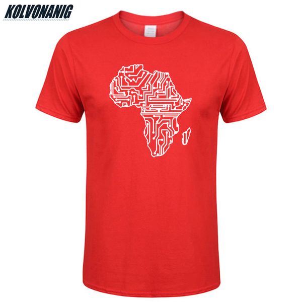 

2019 summer funny t shirts short sleeves streetwear cotton men's t-shirt fashion circuity africa map print red t shirt men