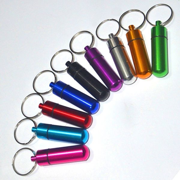 

travel aluminum alloy waterproof pill box case keyring key chain medicine storage organizer bottle holder container keychain w-00213