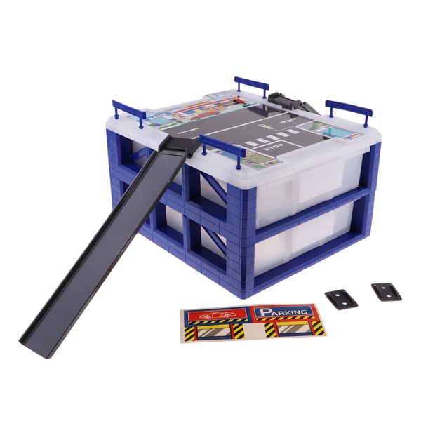 

mini parking lot theme two-tier vehicle storage box drawer blue