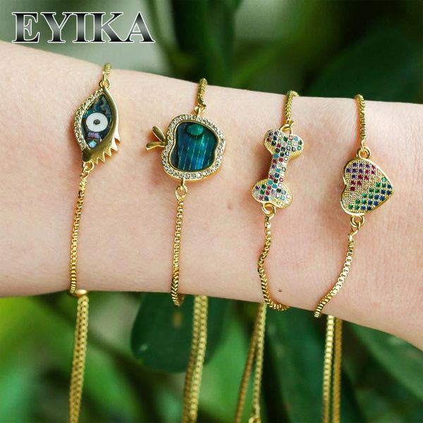 

eyika 2020 trend bracelets fashion design cubic zirconia women jewelry colorful bangles bone/heart/star pulseras mujer for gift, Golden;silver