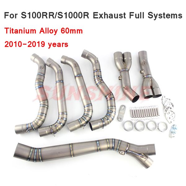

60mm exhaust motorcycle full systems titanium alloy modified slip on front mid pipe for s1000rr s1000r 2010 2011 2012 2013-2020