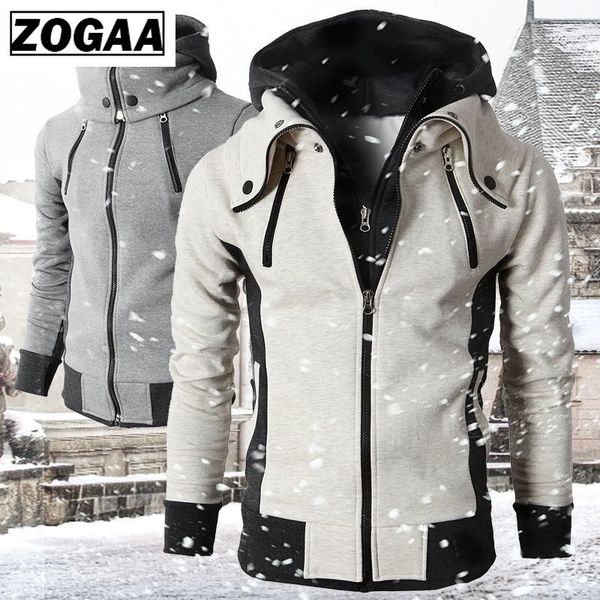 

zogaa men hoodies spring autumn casual slim fit men sweatshirt streetwear fake 2 pieces hooded coat plus size mens hoodie jacket, Black