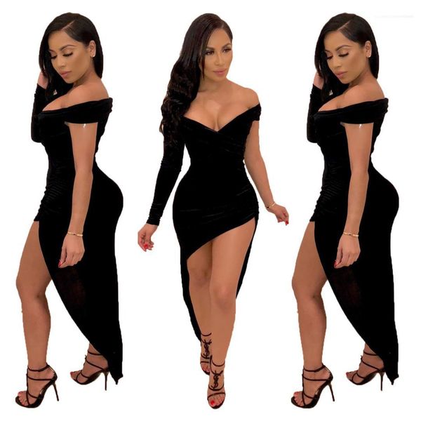 

irregular dress mid waist fashion female clothing womens 2020 designer casual dresses fashion v neck, Black;gray