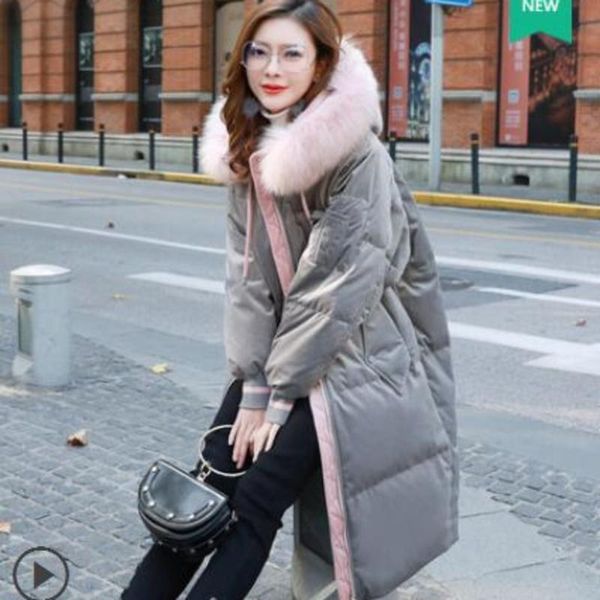 

women's down & parkas winter white duck jacket women fashion gold velvet long coat parka thick female hooded warm clothes, Black