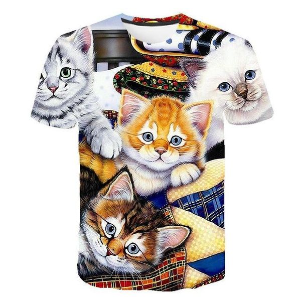 

cats printed men's summer short sleeve cotton streetwear t shirts male fashion loose casual crewneck workout black tees