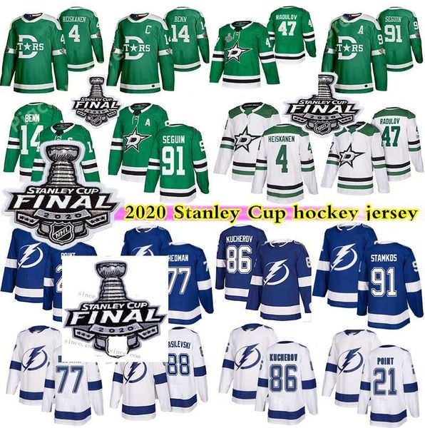 

dallas stars 91 seguin 14 benn heiskanen 47 radulov 30 bishop tampa bay lightning 91 stamkos 86 kucherov 77 hedman hockey jerseys, Black;red