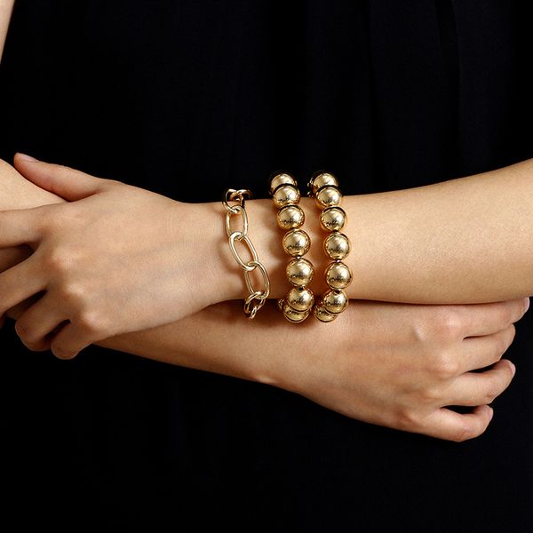 

hiphop exaggerated thick chain copper beads bracelets women multilayer geometric bracelet ladies fashion jewelry gift xr2852, Golden;silver