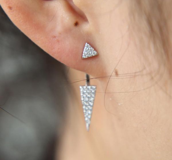 

2020 925 sterling silver micro pave cz bling triangle jacket women silver earring, Golden;silver