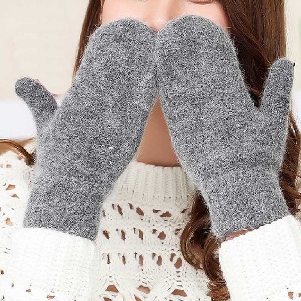 

double layer faux fur gloves fashion female winter soft warm pure color mittens korean girls women thicken wool guantes, Blue;gray