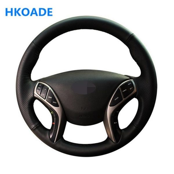 

diy hand-stitched black soft artificial leather car steering wheel cover for elantra 2011-2020 avante i30 2012-2020