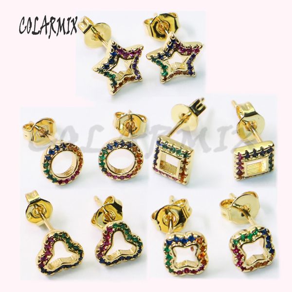 

stud 8pairs colorful zircon earrings tiny gift for lady crystal wholesale earring 50832, Golden;silver