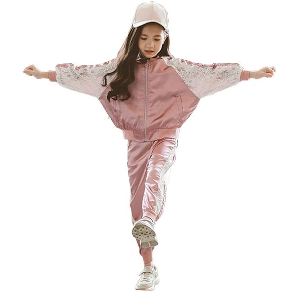 

girl clothes patchwork jacket & pants girls clothes lace clothes for girls 6 8 10 12 14 year autumn sport tracksuit for girls, White