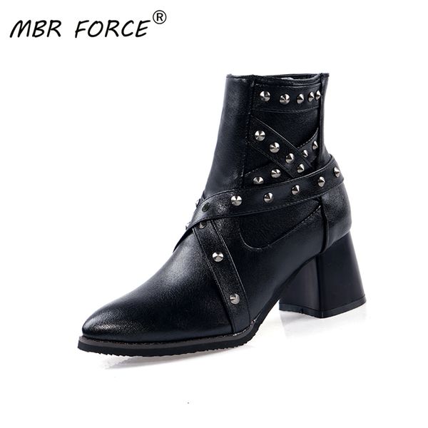 

mbr force european and american rivet decoration ladies women short ankle boots large size 34-43 shoes woman female high quality, Black