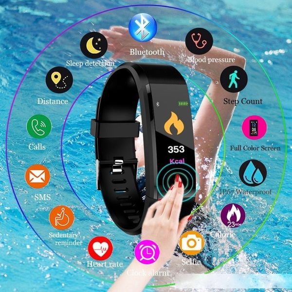 

waterproof smart bracelet watch 115 plus blood pressure monitoring heart rate monitoring smart wristband fitness band