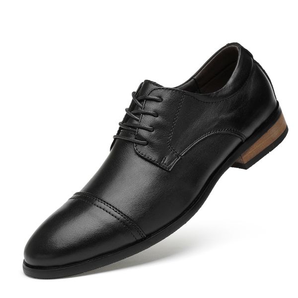 

dress shoes men's oxford british style first layer leather business light flat large size, Black