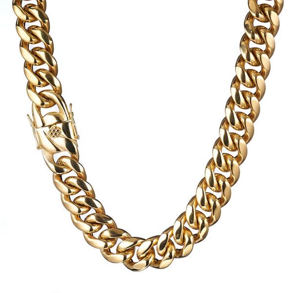 

18mm wide heavy for strong men's gold color necklace or bracelet jewelry stainless steel miami curb link chain 7-40 inches, Silver