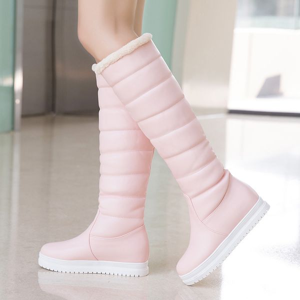

boots winter flat platform snow knee high women waterproof plush female shoes warm fur ladies botines muje, Black
