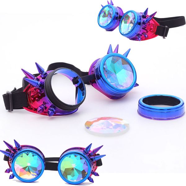 

florata kaleidoscope colorful glasses rave festival party edm sunglasses diffracted lens steampunk goggles, White;black