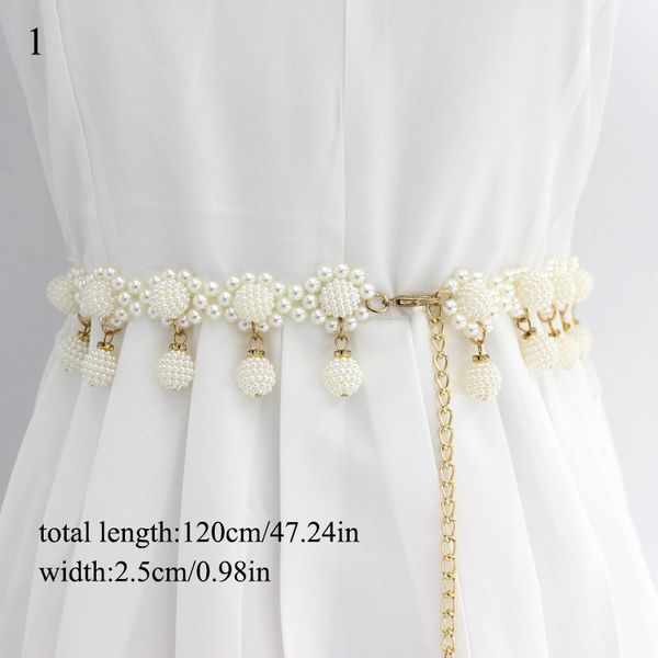

women pearl thin waistband lady elegant imitation alloy gold chain belts dress decorative waist strap beaded hook waist chains, Black;brown
