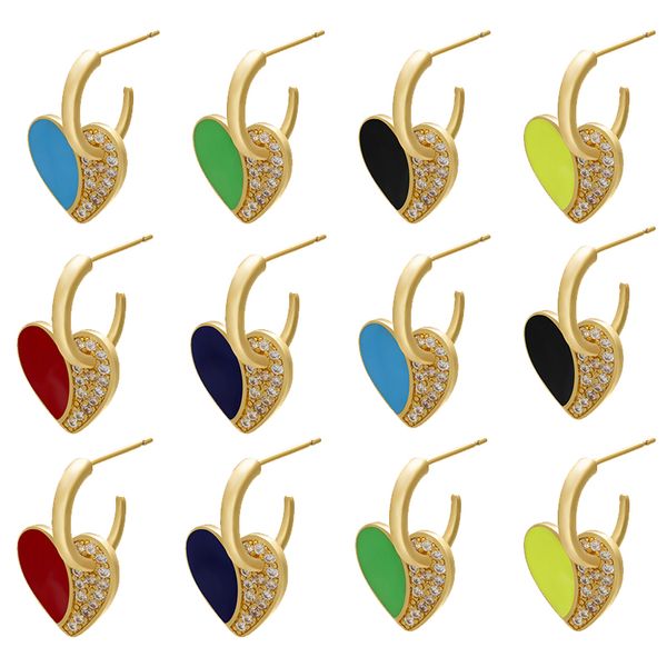 

hoop & huggie zhukou 1 pair exquisite 17x22mm cz crystal colorful heart enamel earring with ear backs for women stud model:ve245, Golden;silver