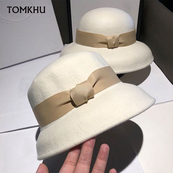 

stingy brim hats classical felt winter hat warm cloche 100% wool ribbon bowknot floppy wedding fedora sombrero mujer, Blue;gray