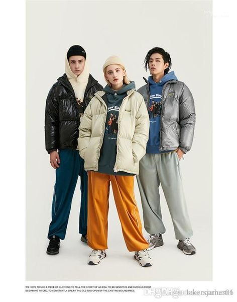 

collar loose thick warm mens down jacket mens winter designer solid color parkas trendy simple stand, Black