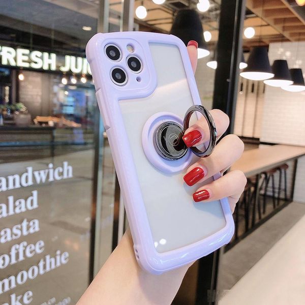 

candy solid color armor phone case for iphone 11 pro max xr xs max 7 8 plus x soft tpu hard pc ring stand back cover