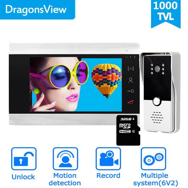 

video door phones dragonsview 7 inch intercom phone doorbell camera access control system record unlock day touch button