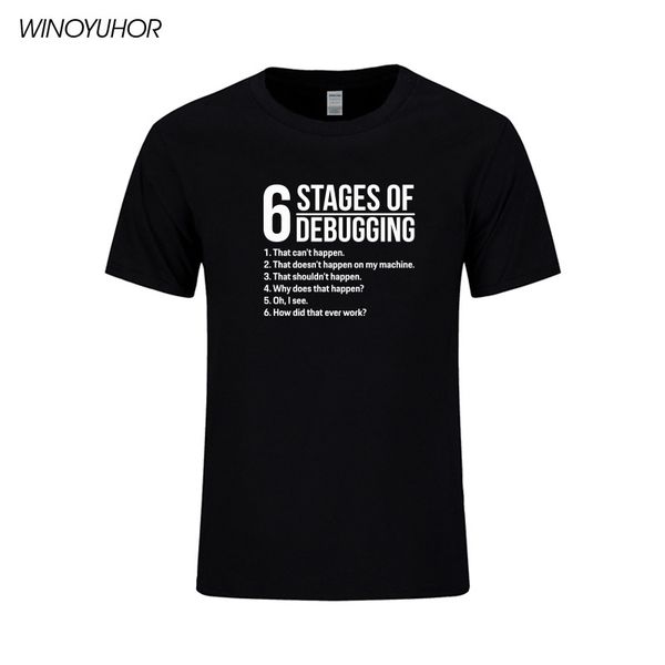 

6 stages f debugging t shirts men shirt cotton short sleeve mans bug coding computer programmer t-shirt