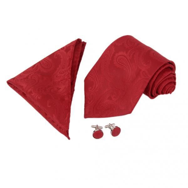 

mens jacquard neck tie hanky cufflinks set wedding neckwear red, Black;gray