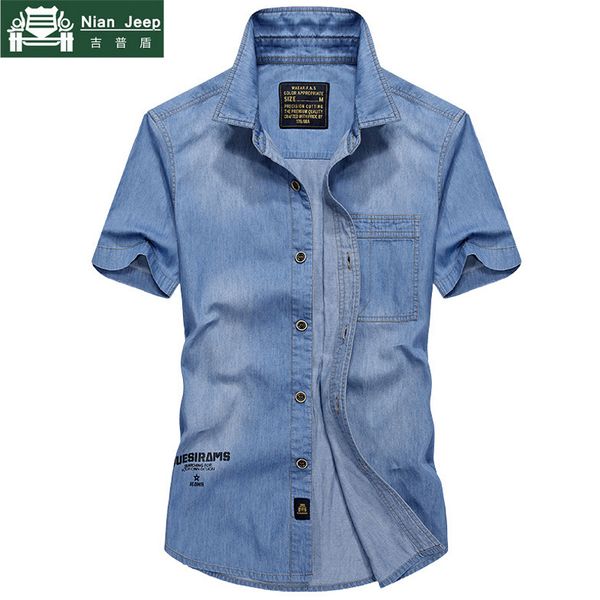 

2020 summer new denim shirt men casual short sleeves vintage men's jeans shirts cotton plus size 4xl chemise homme, White;black