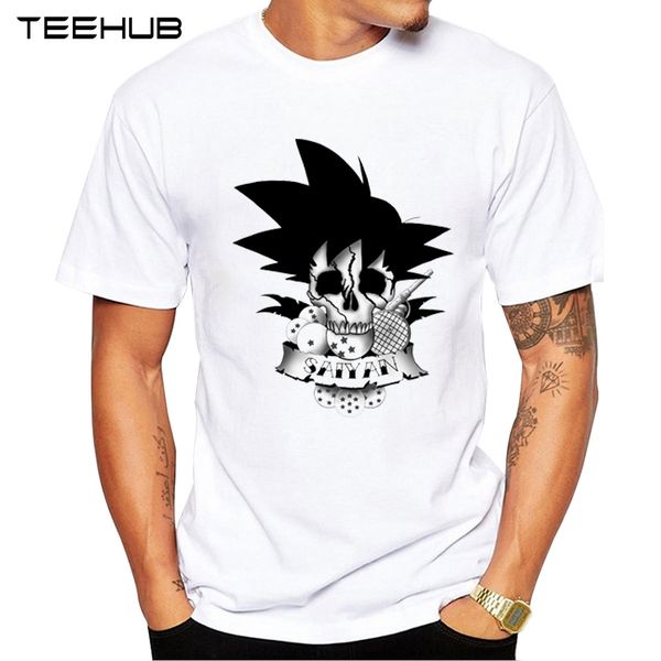 

teehub old school saiyan men t-shirt funny goku skull printed male o-neck short sleeve men's geek tee shirts