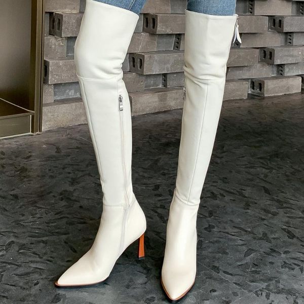 

тонкий heeled указал ботфорты женщина способ сексуальной из натуральной кожи tight сапоги женщины высокого каблук молния над коленом 2002, Black