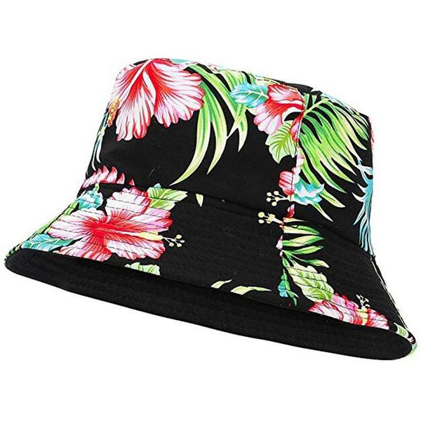 

women's fisherman's hat retro printed double-faced sun hat outdoor travel foldable basin