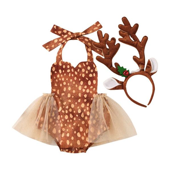 

костюм рождество малышей одежда для девочек симпатичные lace bodysuit + fawn оголовье 2pcs тела одежда косплей для ребенка, Red;yellow