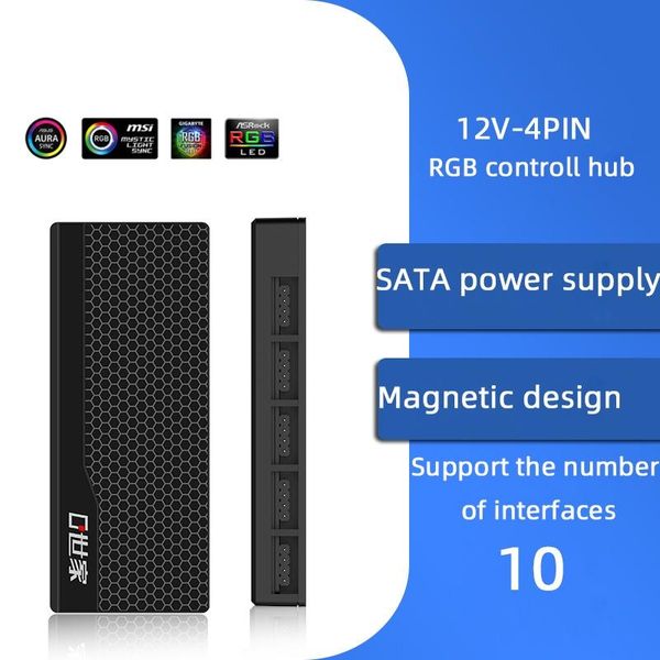 

1 to 10 12v 4pin rgb aura 5v 3 pin argb rgbw cable splitter hub case w/ tape extension cable adapter led strip light pc rgb fan