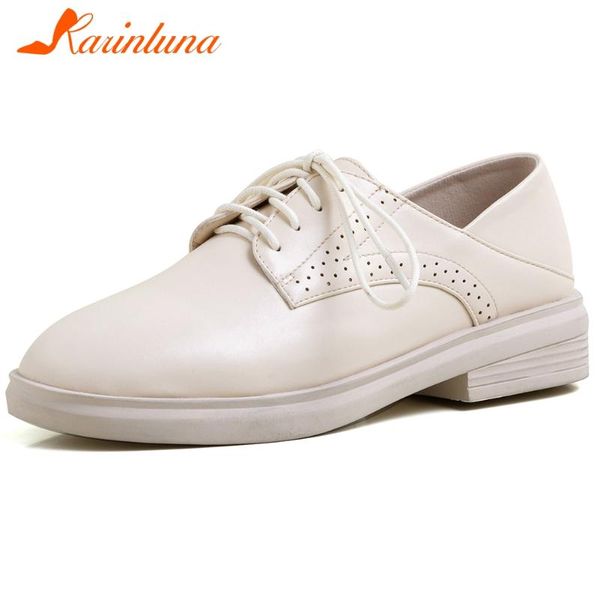 

karin spring new lady daily casual low heel shoes cool lace-up platform flats women elegant solid dress brogue shoes woman, Black