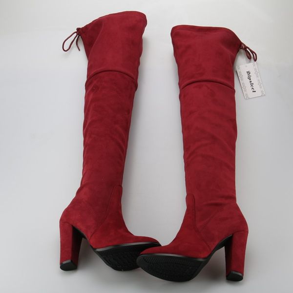 

spring faux suede leather women knee high boots super high chunky heel ladies lace up back knight boots fashion, Black