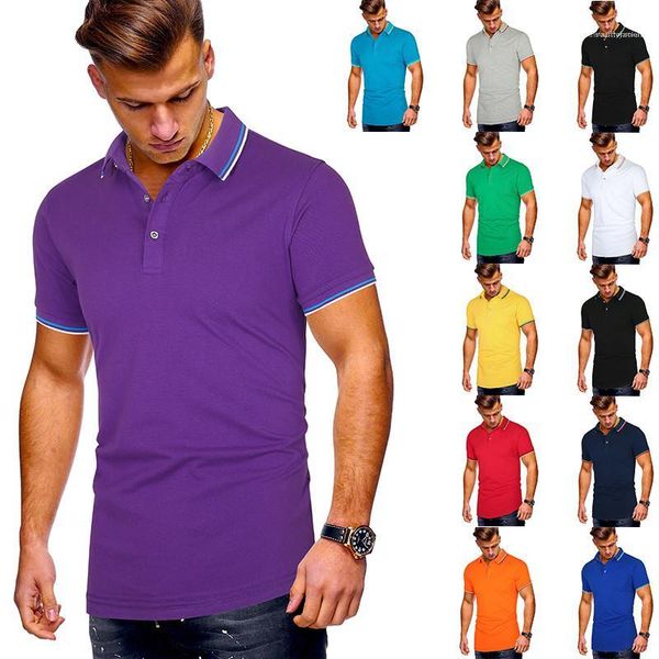 

striped stitching polo shirt summer casual solid color slim short sleeved polo shirt mens, White;black