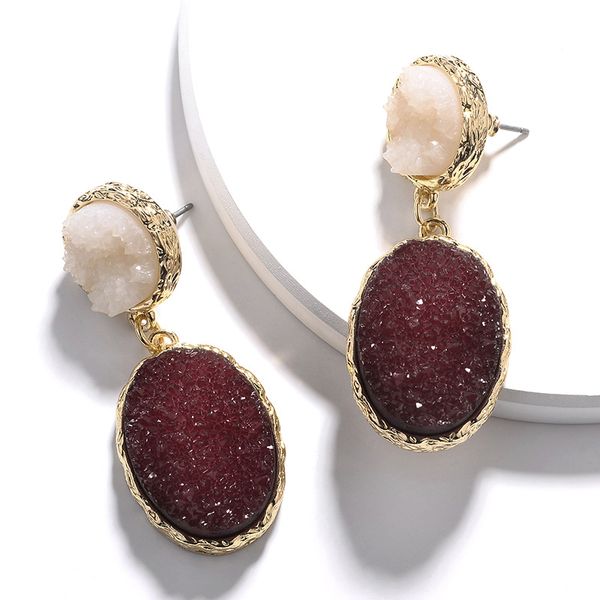 

fashion zinc alloy gold plating circle oval shape imitation resin druzy stone earring, Silver
