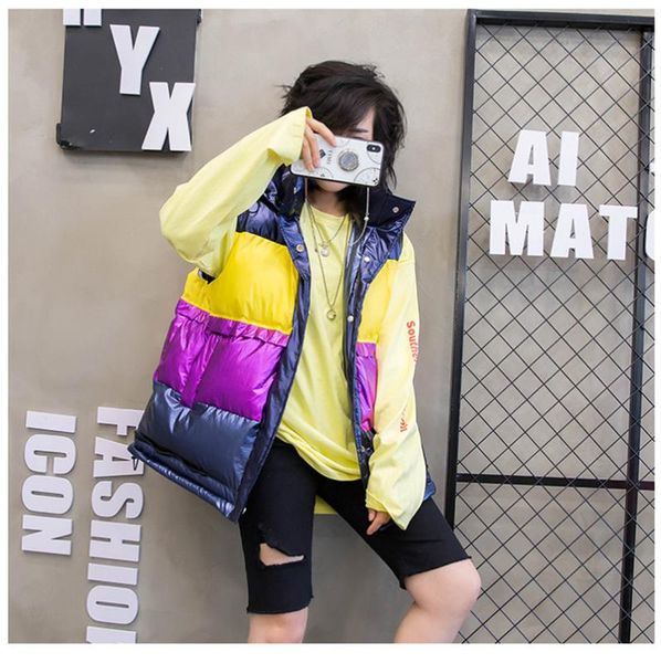 

2020 new winter cool colorblock cotton vest women thick fashion loose puffer down vest streetwear quilted sleeveless parka, Black;white