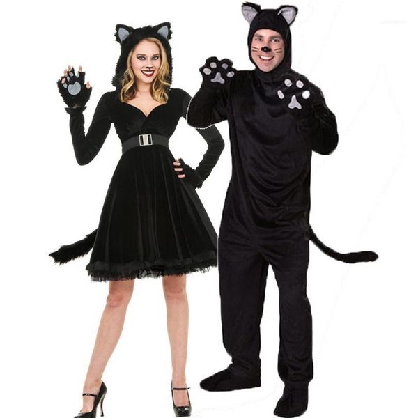 

halloween christmas cat girl costume women dress men suits black cute cat, Black;red