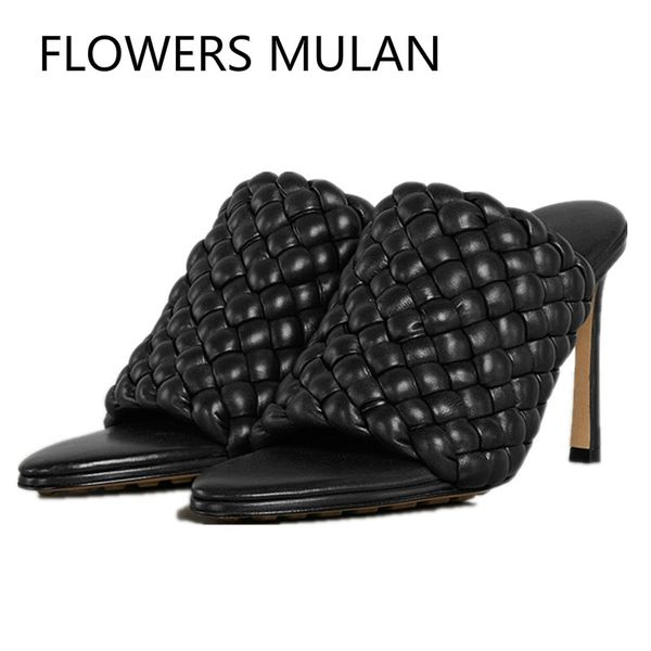 

prova perfetto fold weave women sandals high heels party shoes woman open toe ladies slippers sandalias de verano para mujer, Black