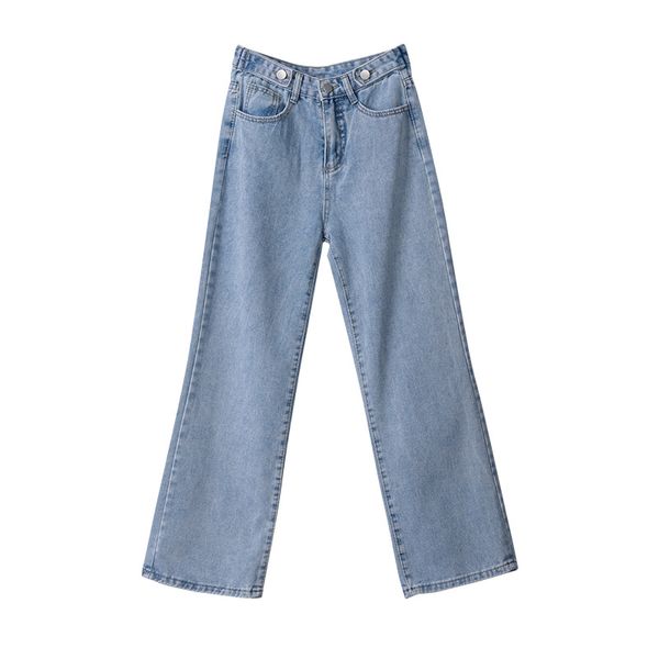 

autumn women korean new style high-waist demin pants loose thin casual straight pants, Black;white