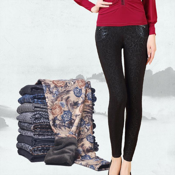 

velvet warm leggings autumn winter style women plus size xxl printing flowers 17 colors thick womens pants, Black
