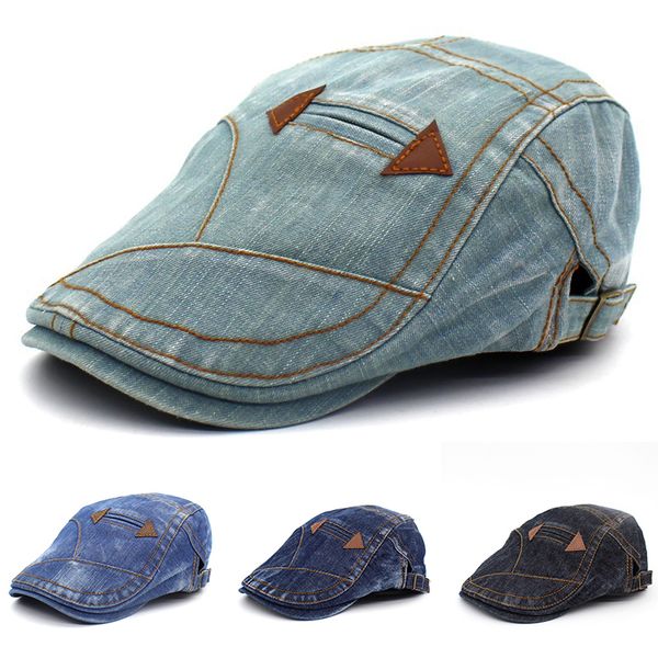 

berets fashion classic england style plaid beret caps for men casual sports denim cotton hats boina casquette flat cap, Blue;gray