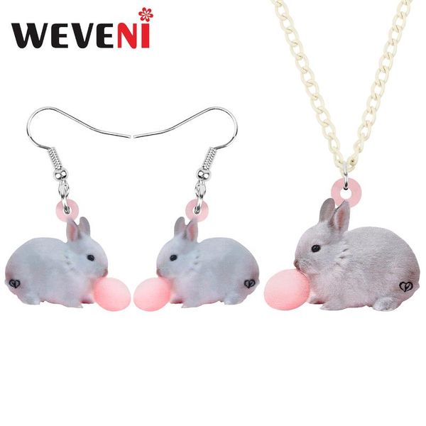 

weveni acrylic white hare balloon jewelry sets lovely animal necklace earrings for women kids classic birthday gift, Silver