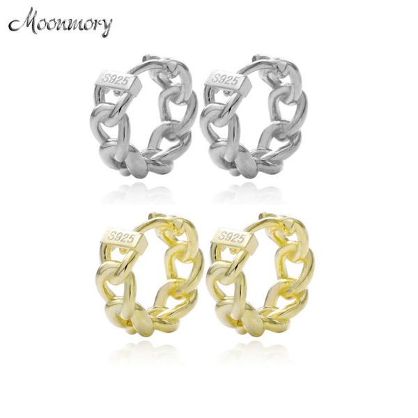 

moonmory 925 sterling silver plain circle huggies women chain hoops luxury new 2020 fashion round party statement jewelry, Golden;silver