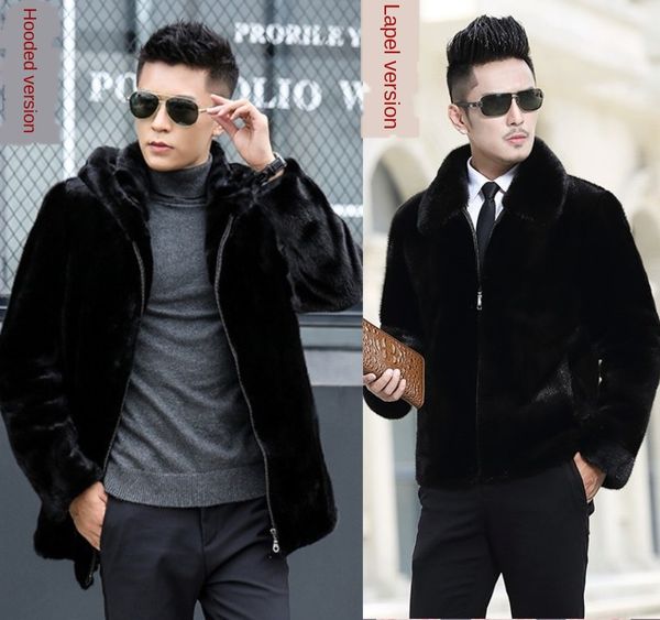 

men's faux slim men's faux fur coat fur zipper mink leather, Black